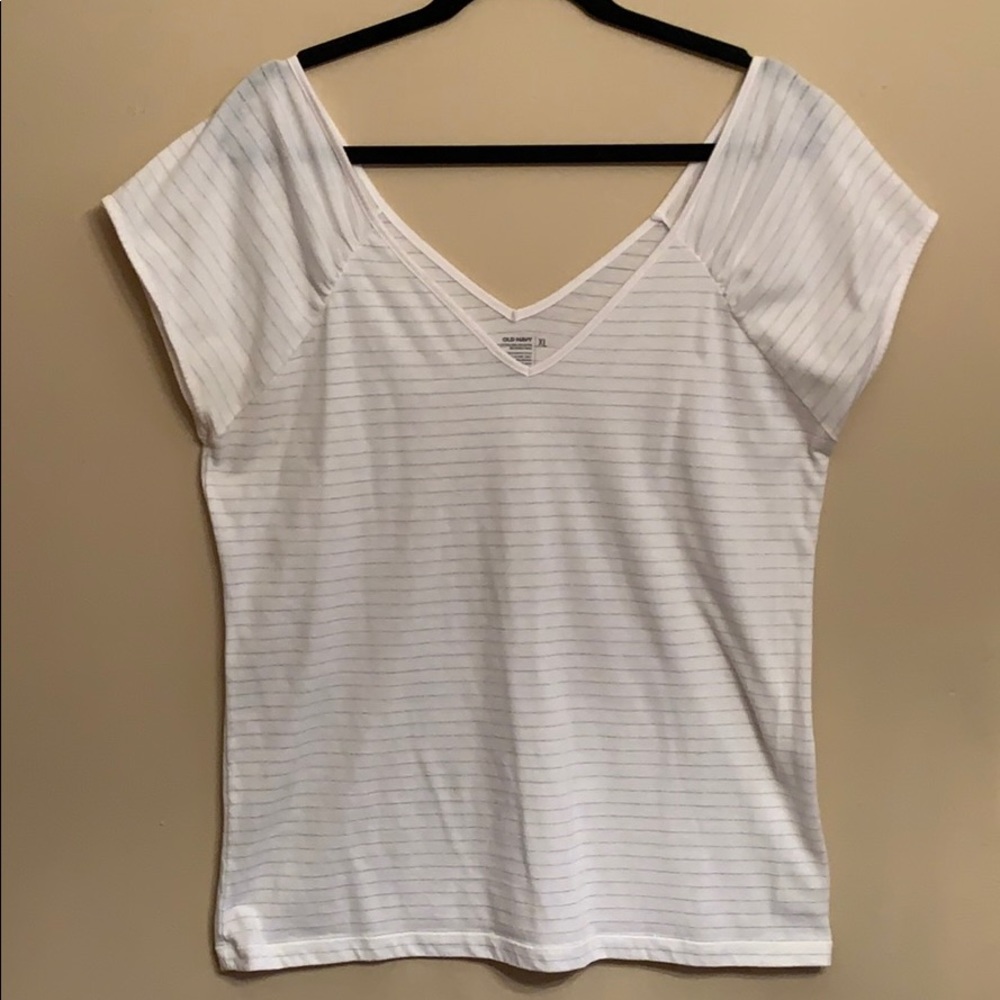 Old Navy wide V-neck Tee with silver stripes